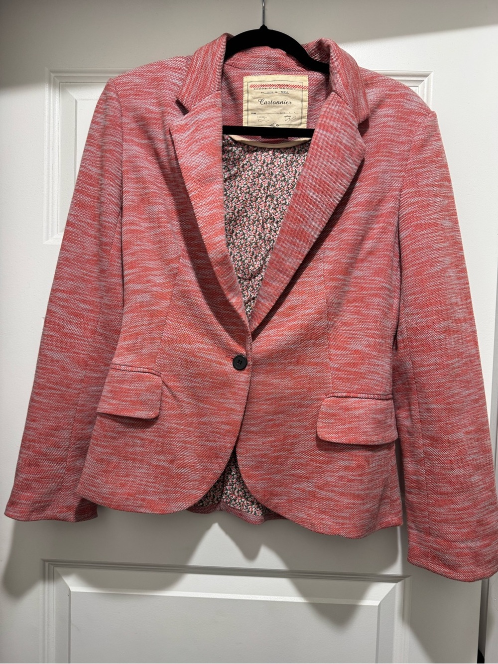 Cartonnier Pink-Coral Knit Blazer - Women's Single-Button Jacket
